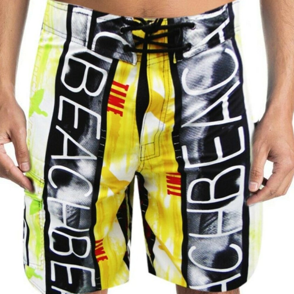 NWT LETTERS SUMMER SURF BEACH MENS SWIMWEAR TRUNKS SLIM FIT BOARD SHORT SIZE M L